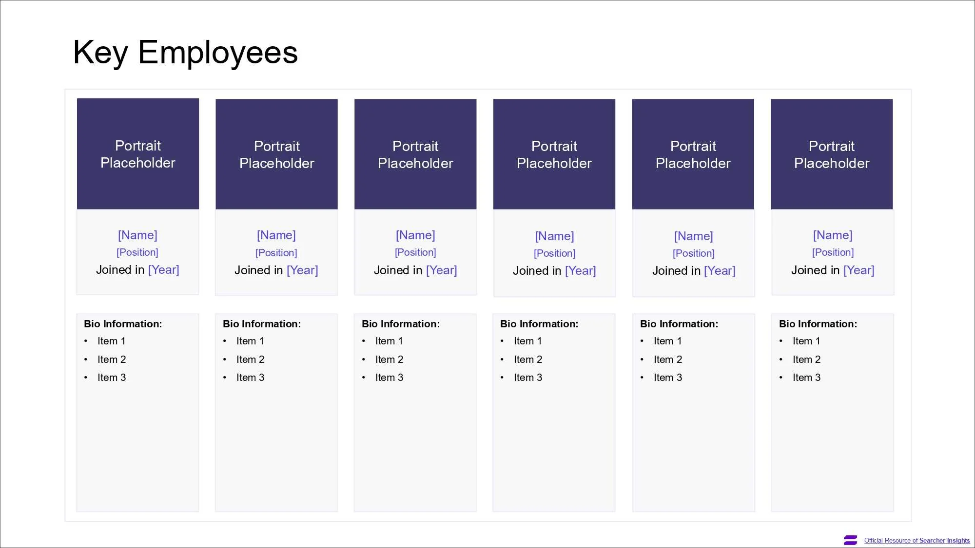 A page of the Search Fund Pitch Deck template, created by Searcher Insights