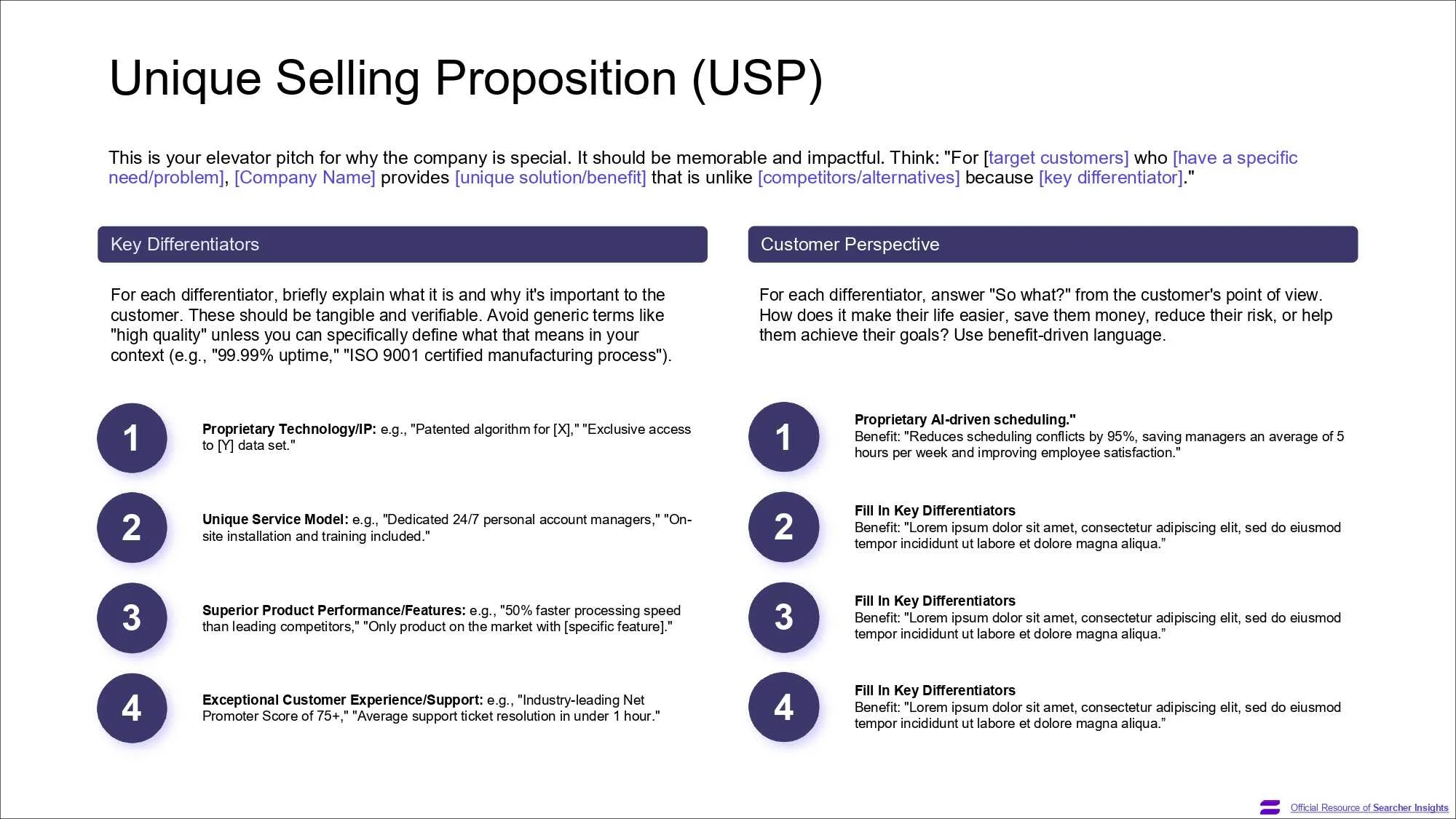 A page of the Search Fund Pitch Deck template, created by Searcher Insights