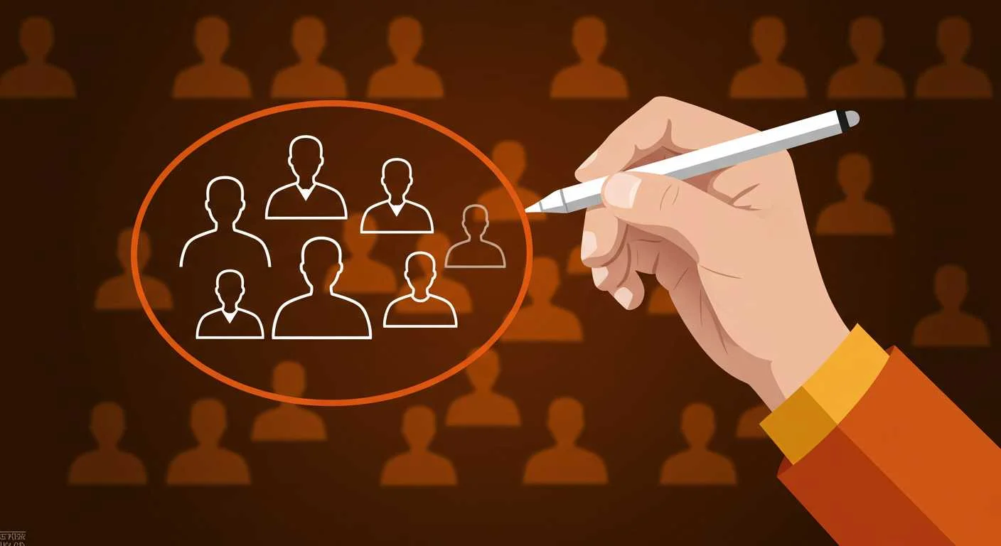 A hand with a pen encircling a group of person-like outlines with a red line, symbolizing individual niches of business a search fund can get into.