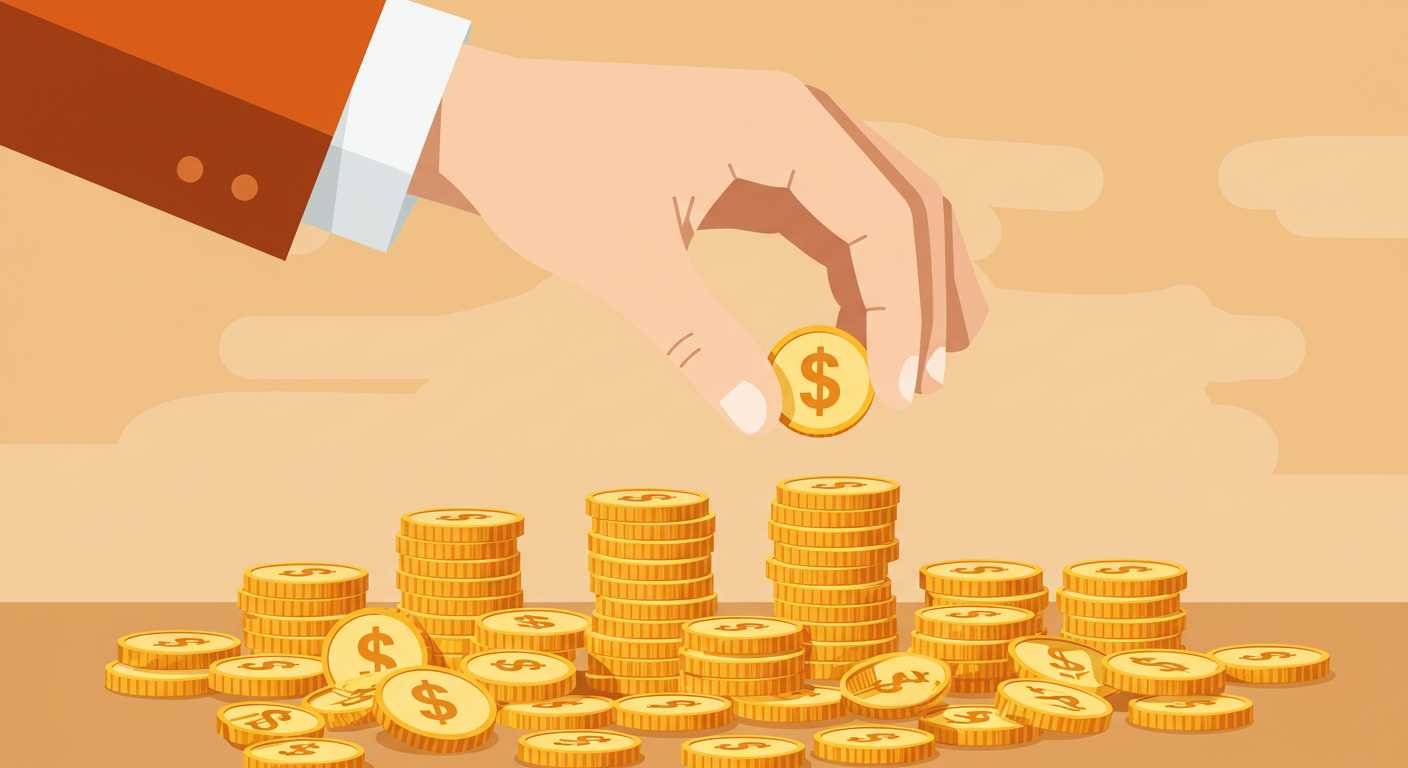 A hand holding a coin above a stack of coins, symbolizing the large capital required to start a search fund.