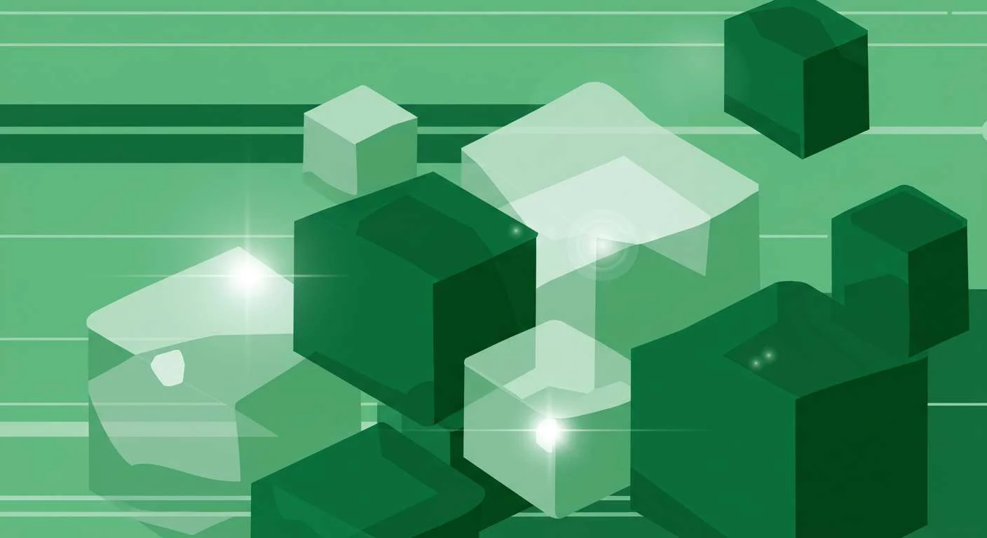 Abstract illustration of interconnected green cubes, symbolizing the efficiency of search fund automation tools in the search process.