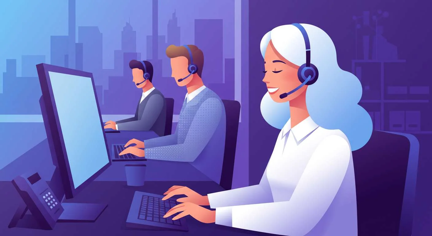 Customer relationship management for a search fund CRM, showing support agents with headsets working on computers in a modern office.
